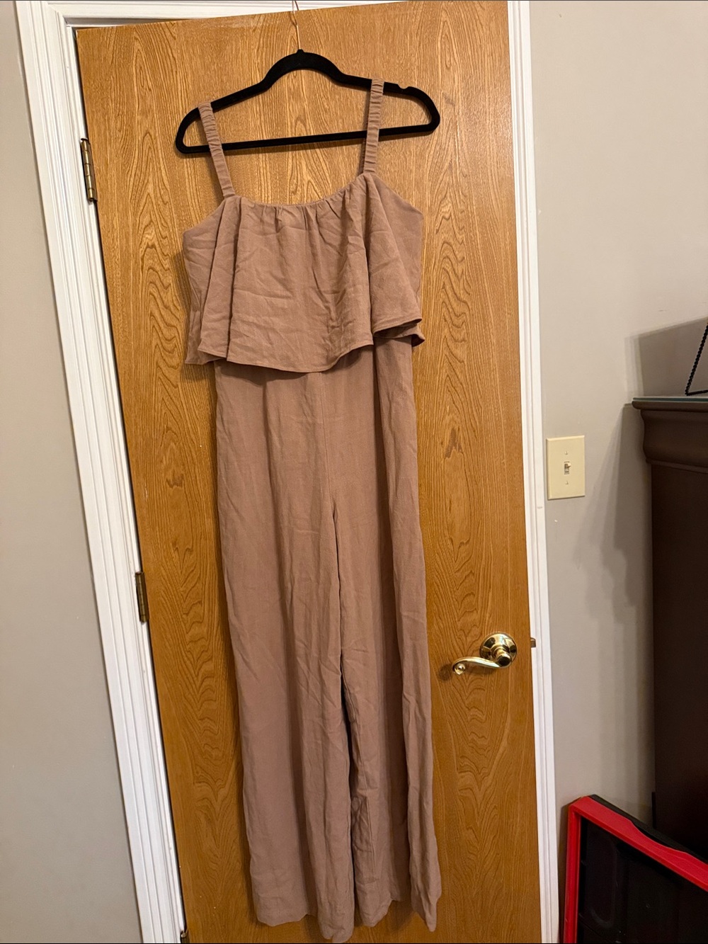 Vici Taupe Wide-Leg Ruffle Bodice Jumpsuit